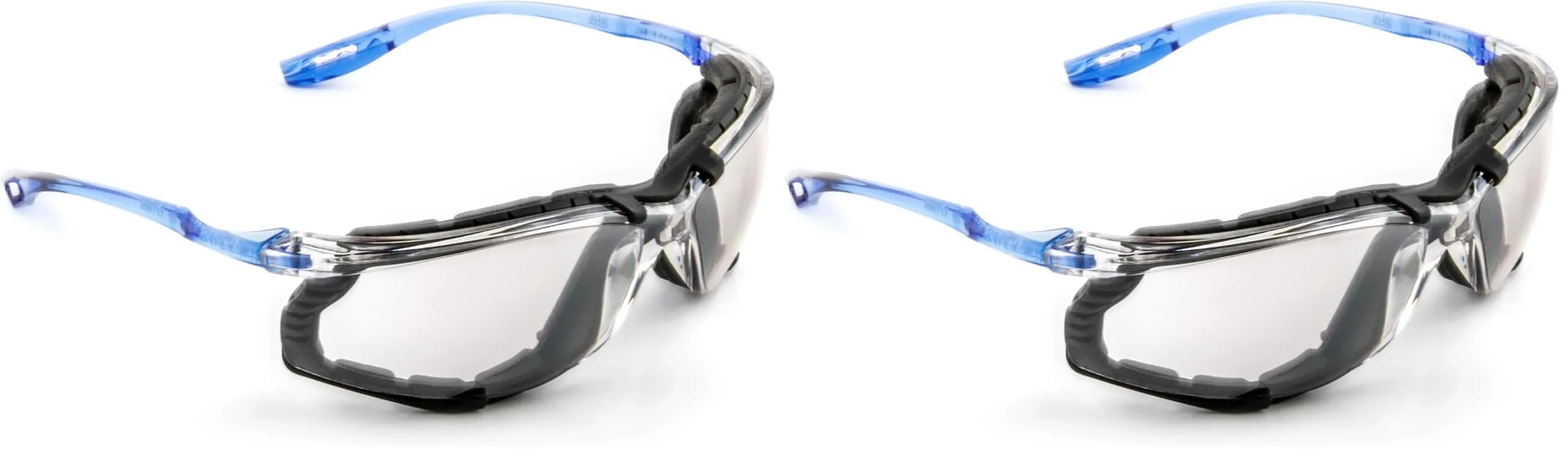 3M Virtua CCS Safety Glasses Pack of 2 | Anti-Fog, Indoor/Outdoor Mirrored Lens, Blue Frame with Foam Gasket — I/O Mirror Lens, Blue Frame With Foam Gasket