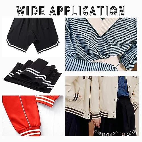 BENECREAT Elastic Fiber Ribbing Fabric 2pcs | Black Stripe Pattern, 5.5x37.5inch, 2mm Thick, Cotton & Elastic Blend for Garment Edging thumbnail 6