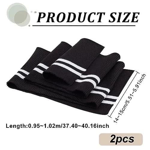 BENECREAT Elastic Fiber Ribbing Fabric 2pcs | Black Stripe Pattern, 5.5x37.5inch, 2mm Thick, Cotton & Elastic Blend for Garment Edging thumbnail 2