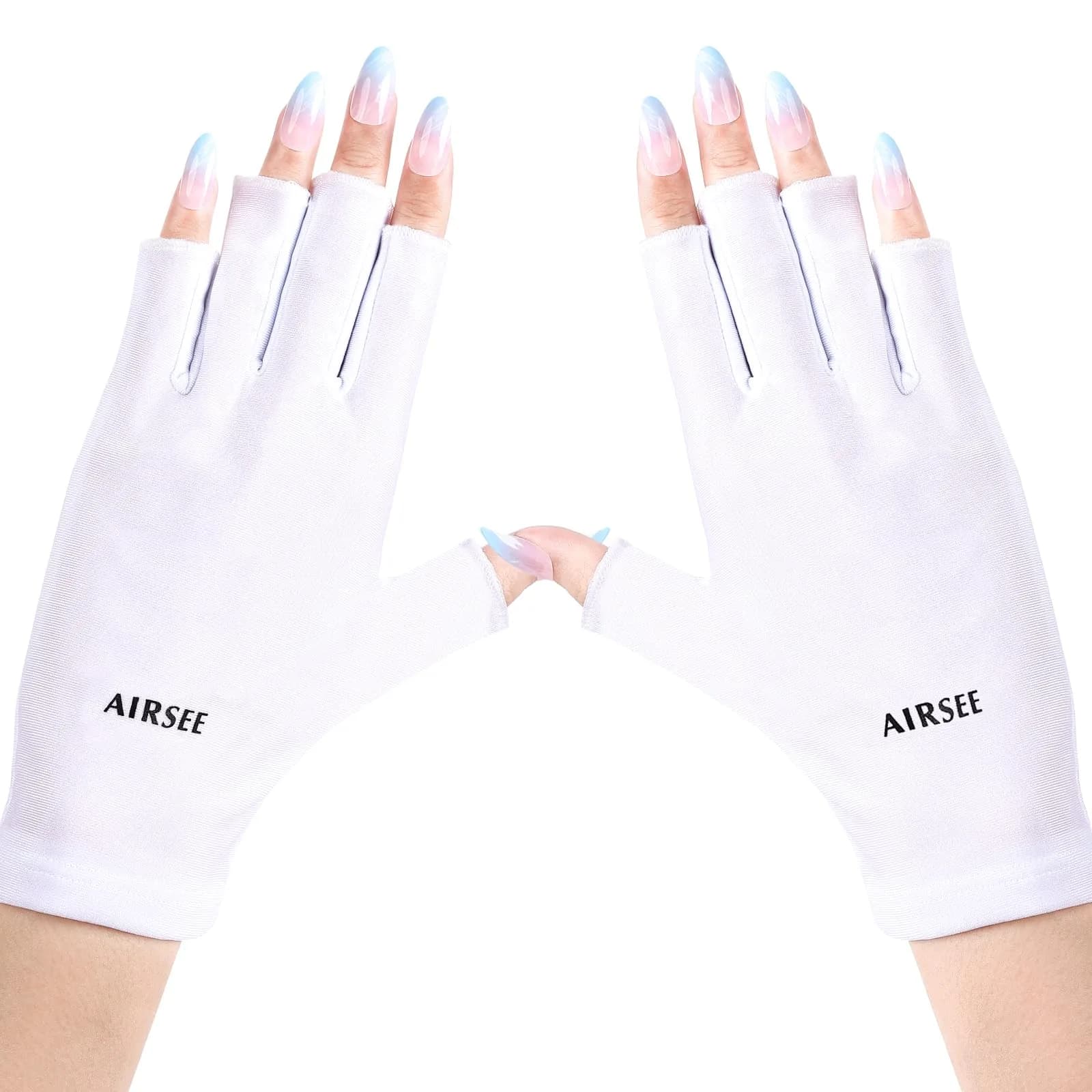 AIRSEE UPF50+ UV Protection Gloves for Nail Lamp | Fingerless, White, Nylon/Lycra