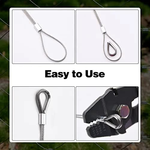FGBNM 656ft Wire Rope Crimping Tool Kit with 1/16" Stainless Steel Cable, Aluminum Sleeves & Thimbles | Heavy Duty Crimper Set thumbnail 5