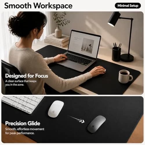 AFIING Cork Desk Mat Black 60cm x 35cm (23.6" x 13.7") | Dual-Sided Waterproof PU Leather & Cork thumbnail 5