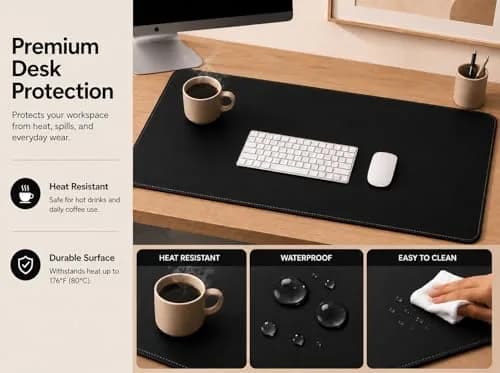 AFIING Cork Desk Mat Black 60cm x 35cm (23.6" x 13.7") | Dual-Sided Waterproof PU Leather & Cork thumbnail 3