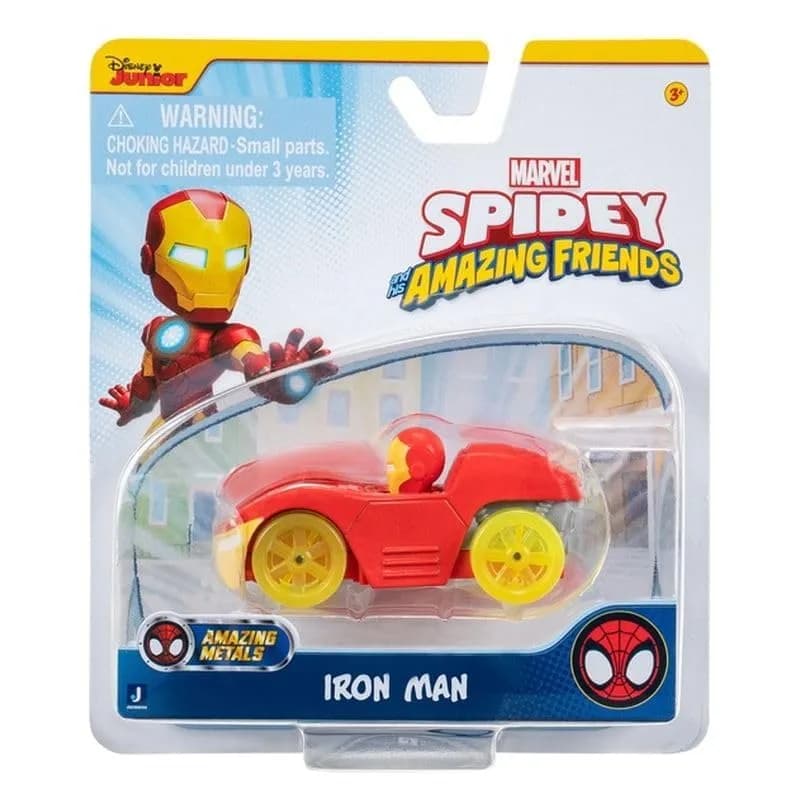 Spidey and his Amazing Friends Amazing Metals Race Car 1:64 Scale (Iron Tony Stark Man) | Jazwares Plastic Toy Car