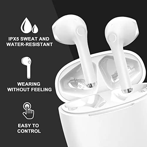 yobola T9 True Wireless Earbuds Bluetooth 5.0 Headphones with Charging Case, Deep Bass, IPX5 Waterproof, White (40g) thumbnail 4