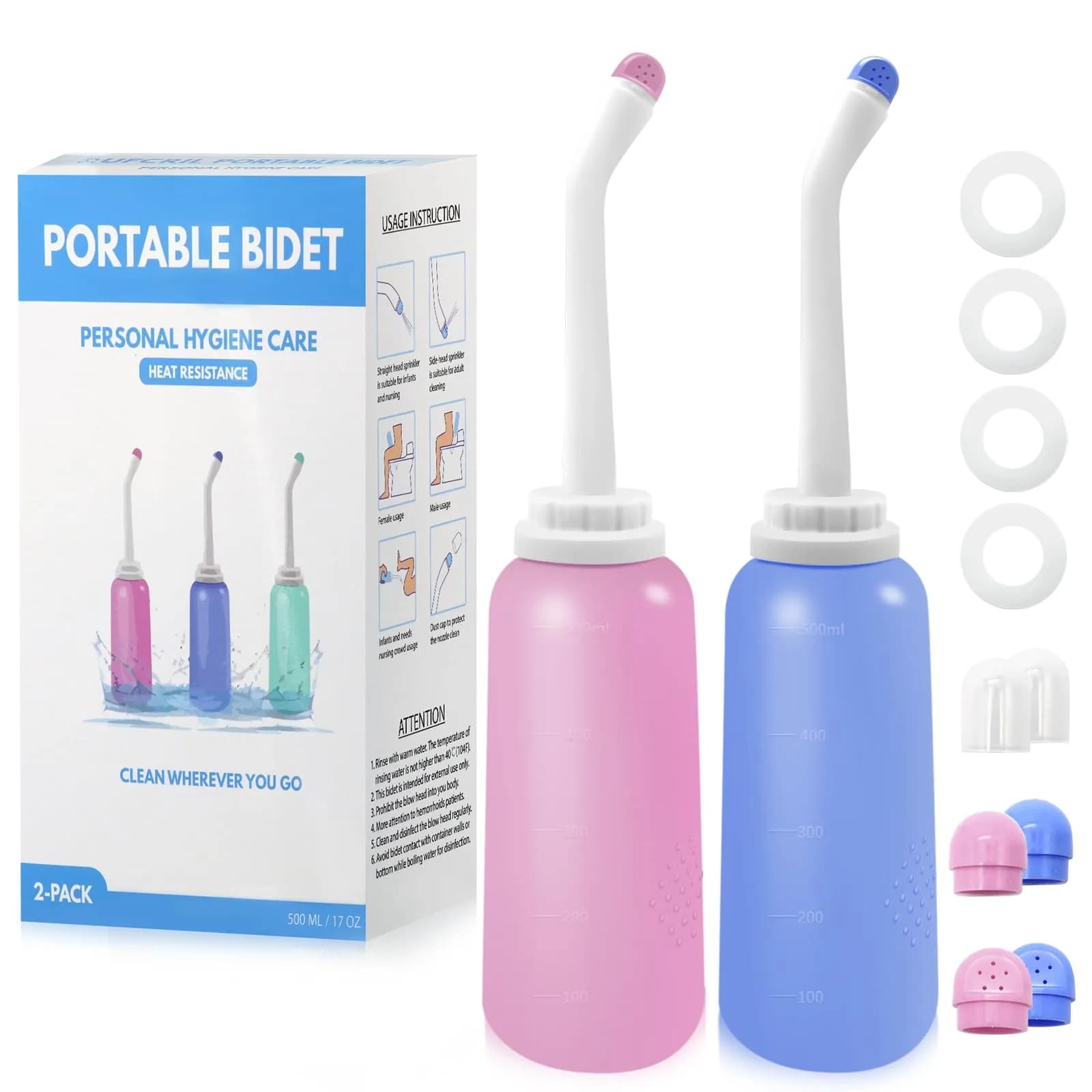 RUFCRIL Peri Bottle Postpartum 500ml (17.5 Fl Oz) 2-Pack | Boilable TPE for Perineal Care