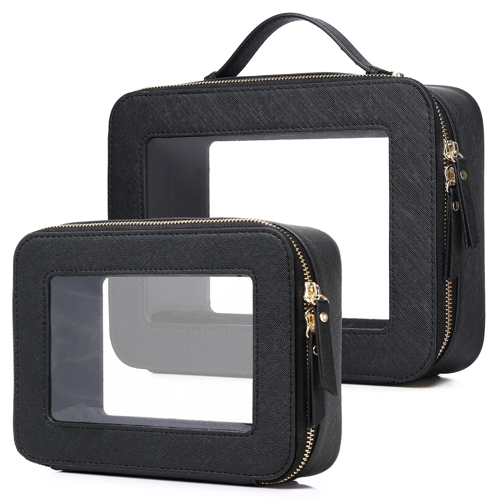 Pinkmik Clear Makeup Bag Set, M+L (2-Piece) | TSA Approved Waterproof Travel Cosmetic Case