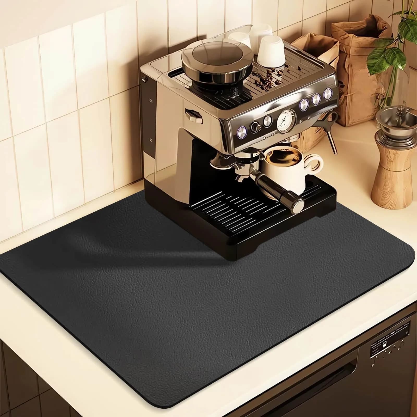 JuSiyley Coffee Mat for Countertops 12" x 19" | Absorbent Rubber Mat for Kitchen — Dark Gray / 12" x 19"