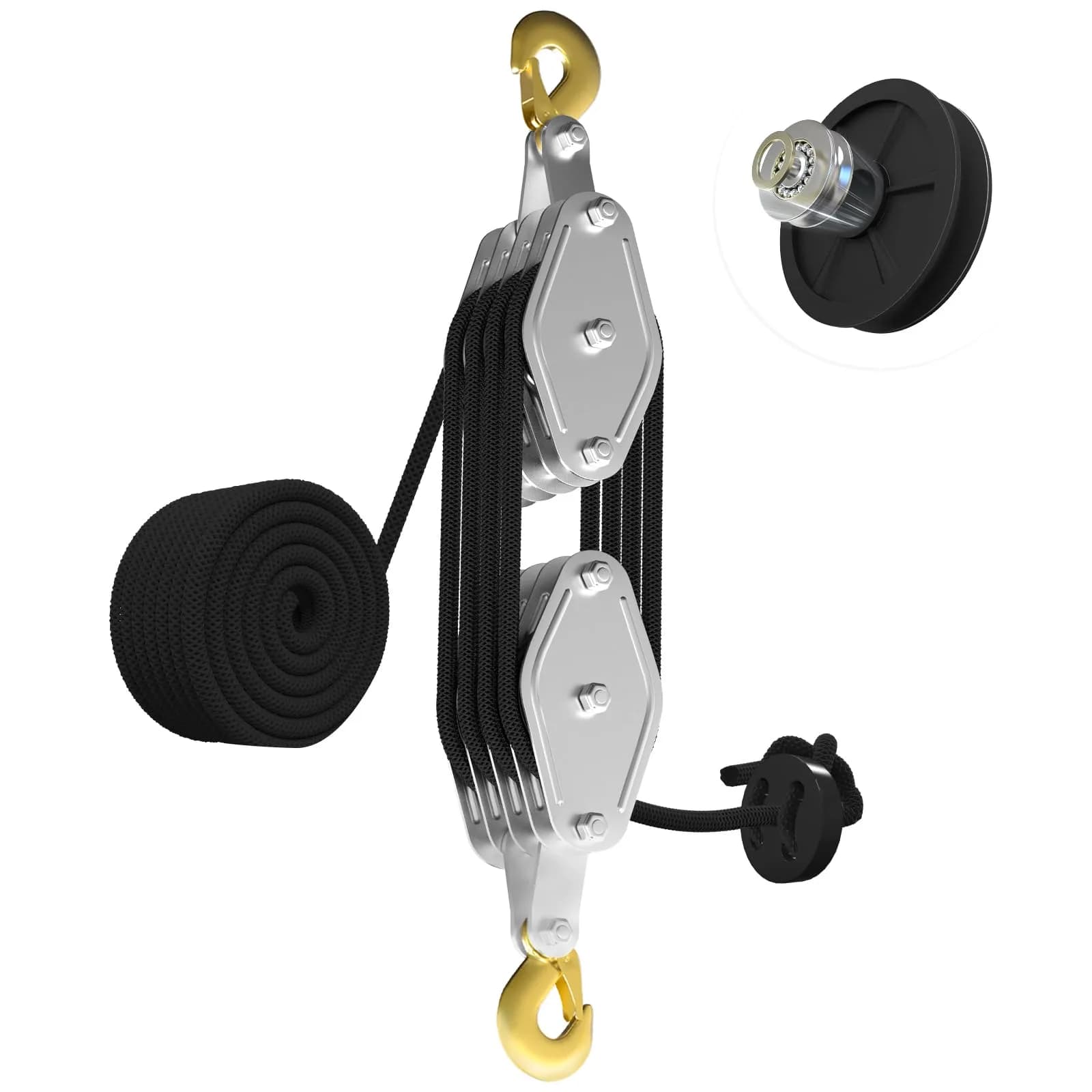 YATOINTO Rope Hoist Pulley System 4400LB 65ft | Heavy Duty Lifting Block with 8:1 Ratio — black