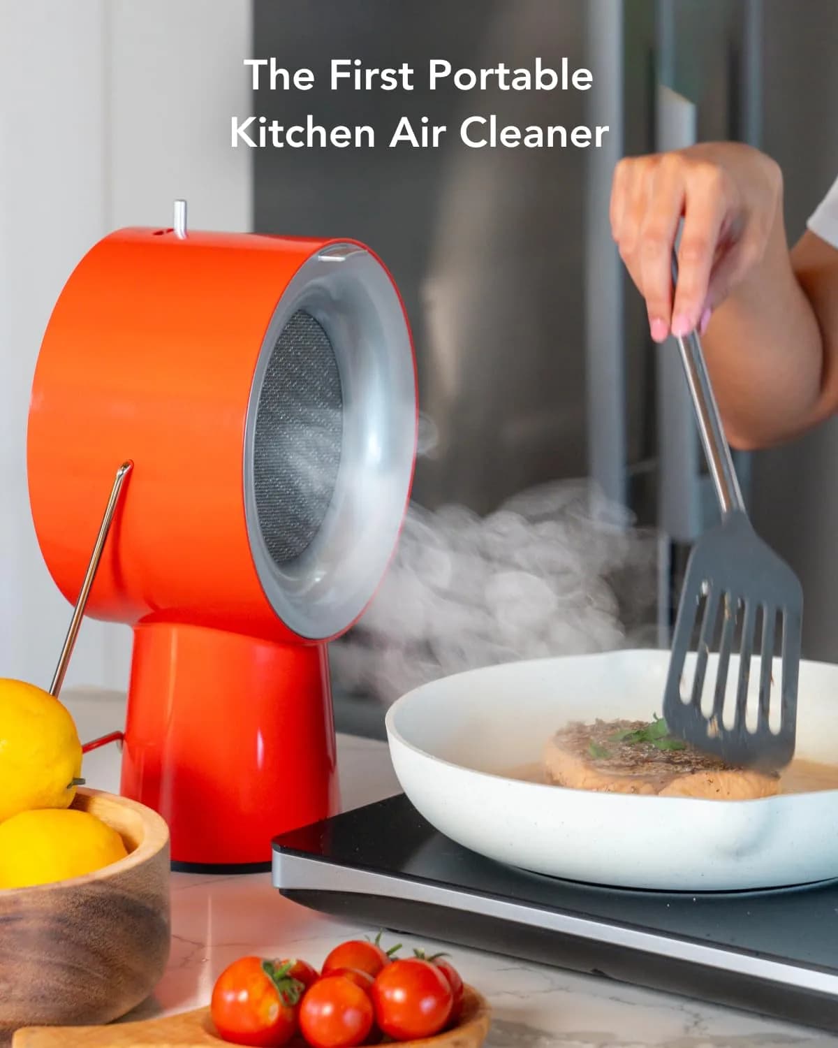 airhood Cadmium Orange Portable Kitchen Exhaust Fan, Ductless Air Purifier with 2 Activated Charcoal Filters & Stainless-steel Oil Filter | Easy to Clean - main product image