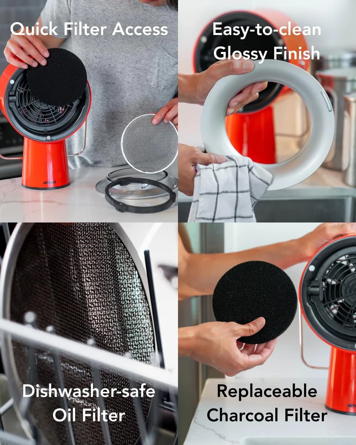 airhood Cadmium Orange Portable Kitchen Exhaust Fan, Ductless Air Purifier with 2 Activated Charcoal Filters & Stainless-steel Oil Filter | Easy to Clean thumbnail 3