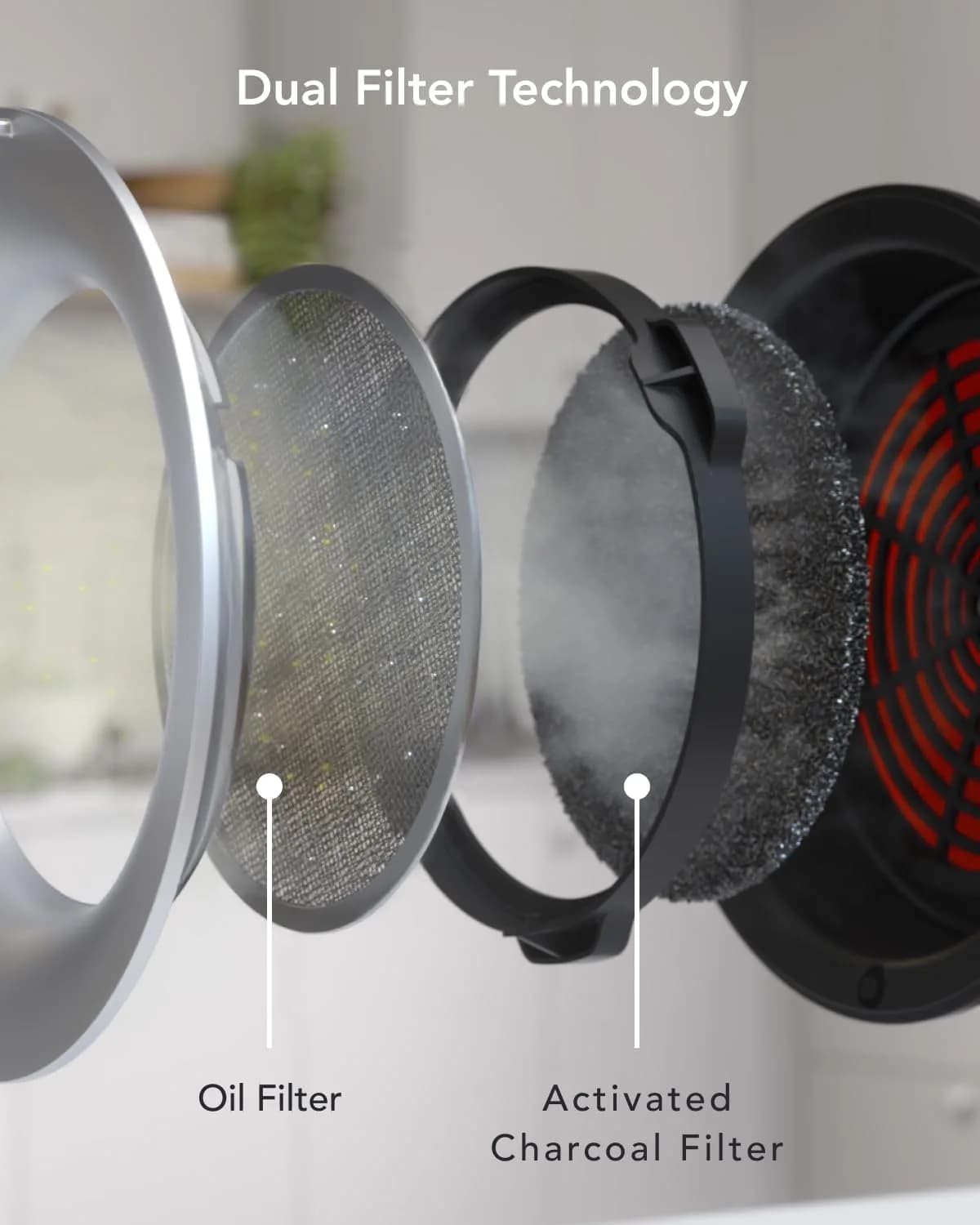 airhood Cadmium Orange Portable Kitchen Exhaust Fan, Ductless Air Purifier with 2 Activated Charcoal Filters & Stainless-steel Oil Filter | Easy to Clean thumbnail 4