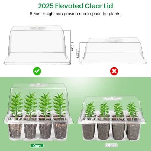 Bonviee Seed Starter Trays with 12-LED Grow Lights, Clear, 5 Pack | Indoor Germination Kit with Root Observation thumbnail 4