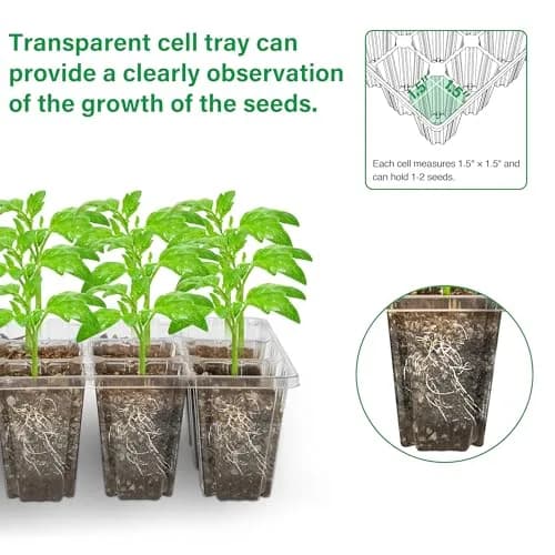 Bonviee Seed Starter Trays with 12-LED Grow Lights, Clear, 5 Pack | Indoor Germination Kit with Root Observation thumbnail 5