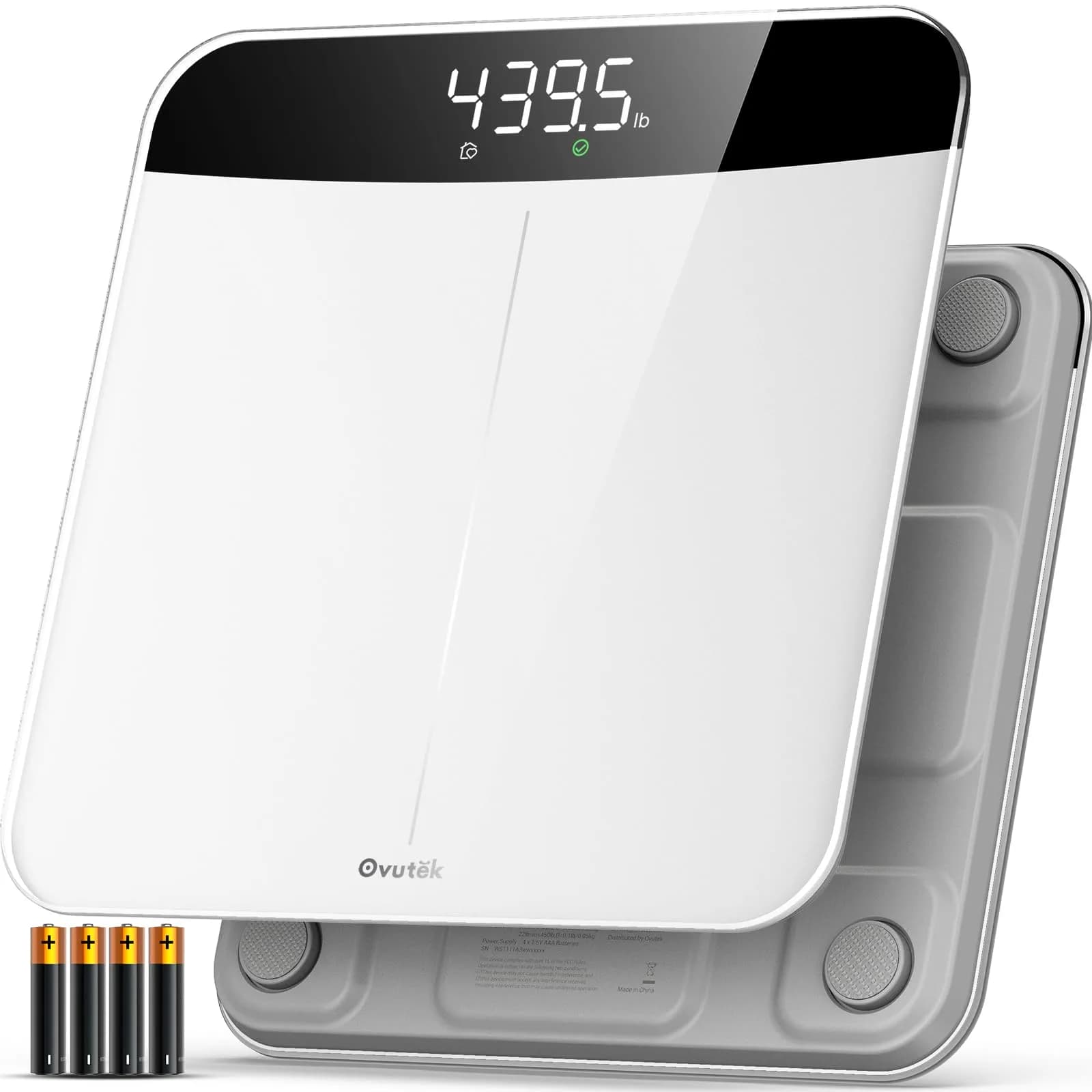 Ovutek Digital Body Weight Scale 450lb (205kg) | Accurate to 0.05lb with LED Display — White / 11.8*11.8in