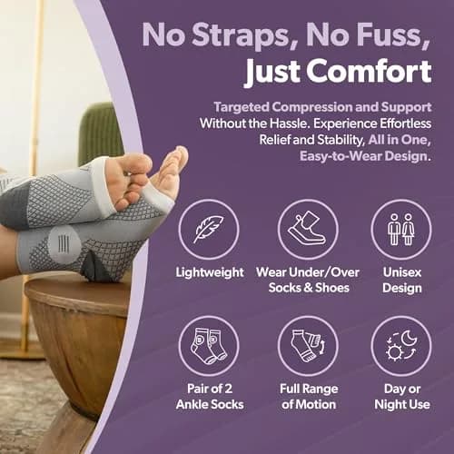 BraceAbility Neuropathy Socks (Pair) - Medium Purple | Diabetic Foot Support thumbnail 7