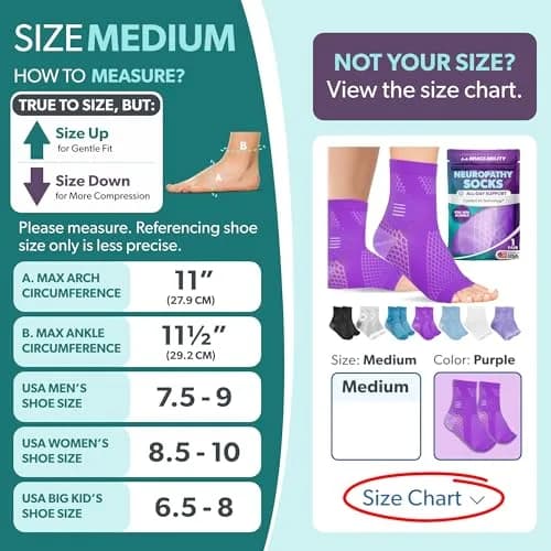 BraceAbility Neuropathy Socks (Pair) - Medium Purple | Diabetic Foot Support thumbnail 2