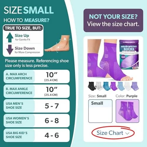 BraceAbility Neuropathy Socks - Small, Purple | Medical Compression Garment for Nerve Pain thumbnail 2