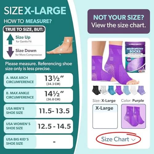BraceAbility Neuropathy Socks X-Large - Purple | Medical Compression Garment for Nerve Pain Relief thumbnail 2