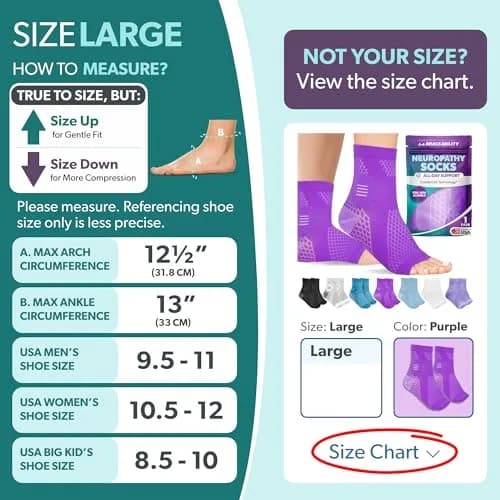 BraceAbility Large Purple Neuropathy Socks - 1 Pair | Medical Compression Garment for Nerve Pain thumbnail 2