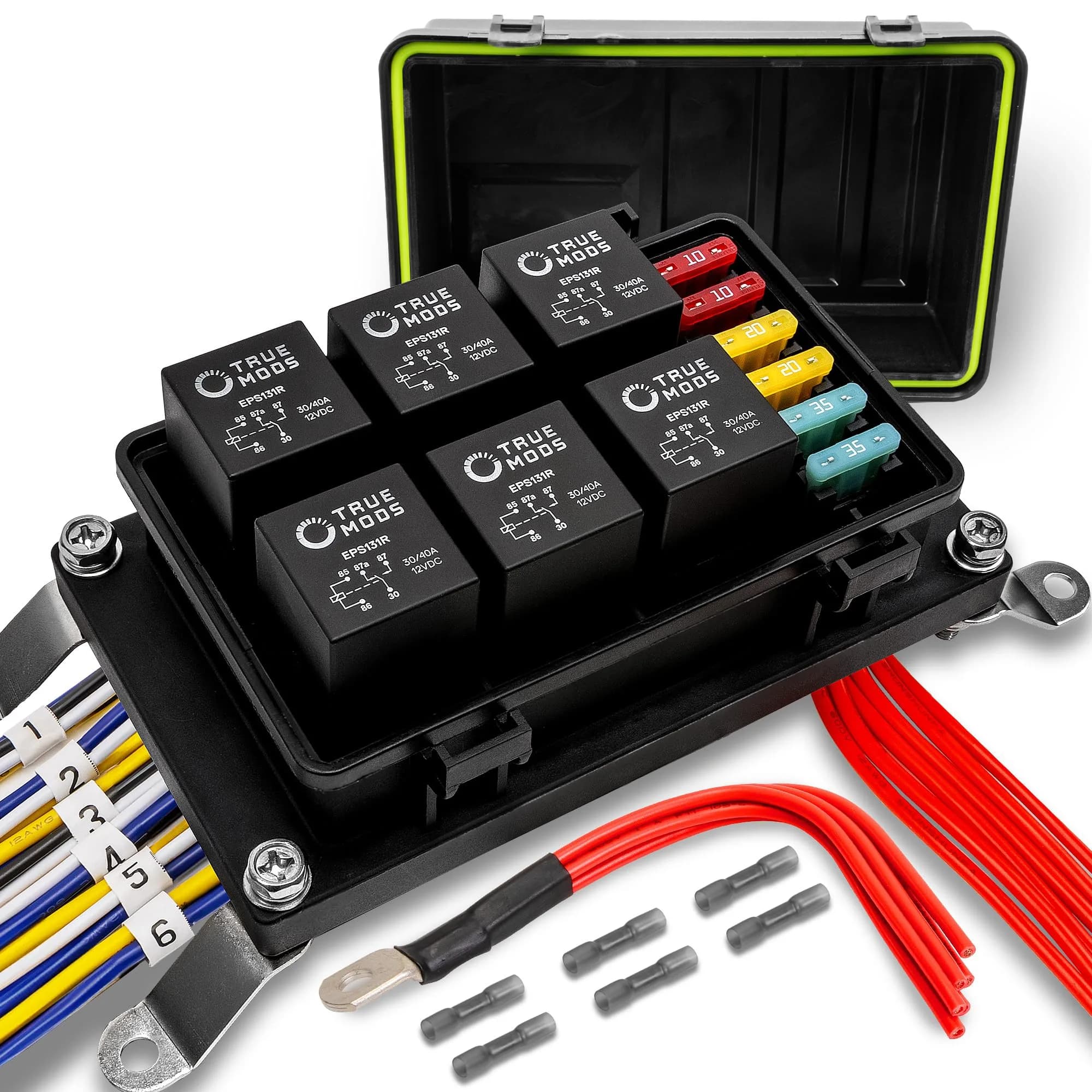 True MODS 12V Wireless Switch Panel Controller with 6 Gang Relay Box | Programmable On/Off & Momentary Functions — Kit w/ Harness