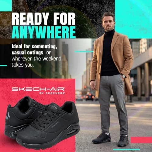 Skechers Men's Uno-Stand on Air Sneaker Wide Fit | Black/Black, 13 Wide thumbnail 5