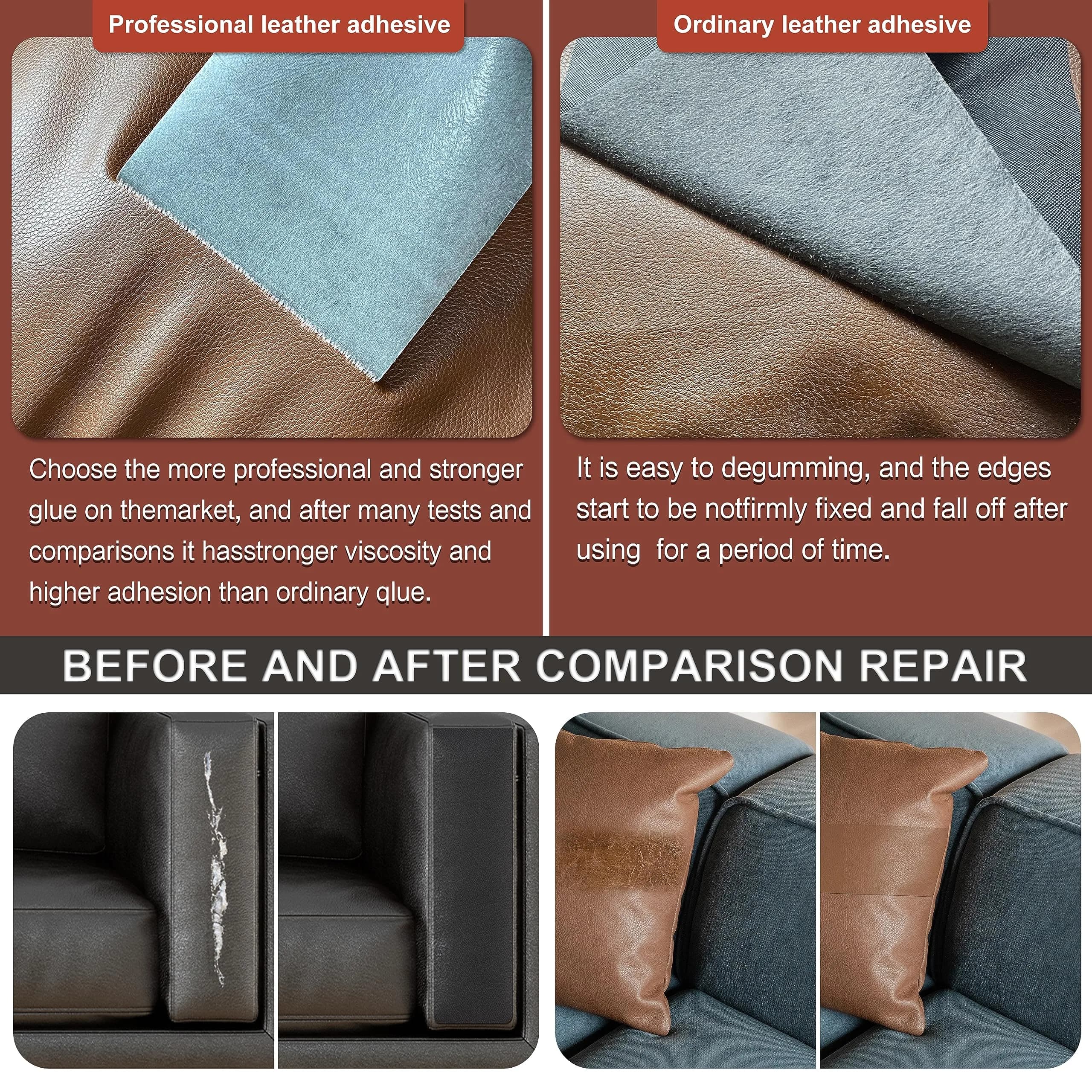 Besezx Leather Repair Patch Tape Kit Gray Khaki 3.1in x 60in | Self-Adhesive for Furniture & Car Seats thumbnail 3