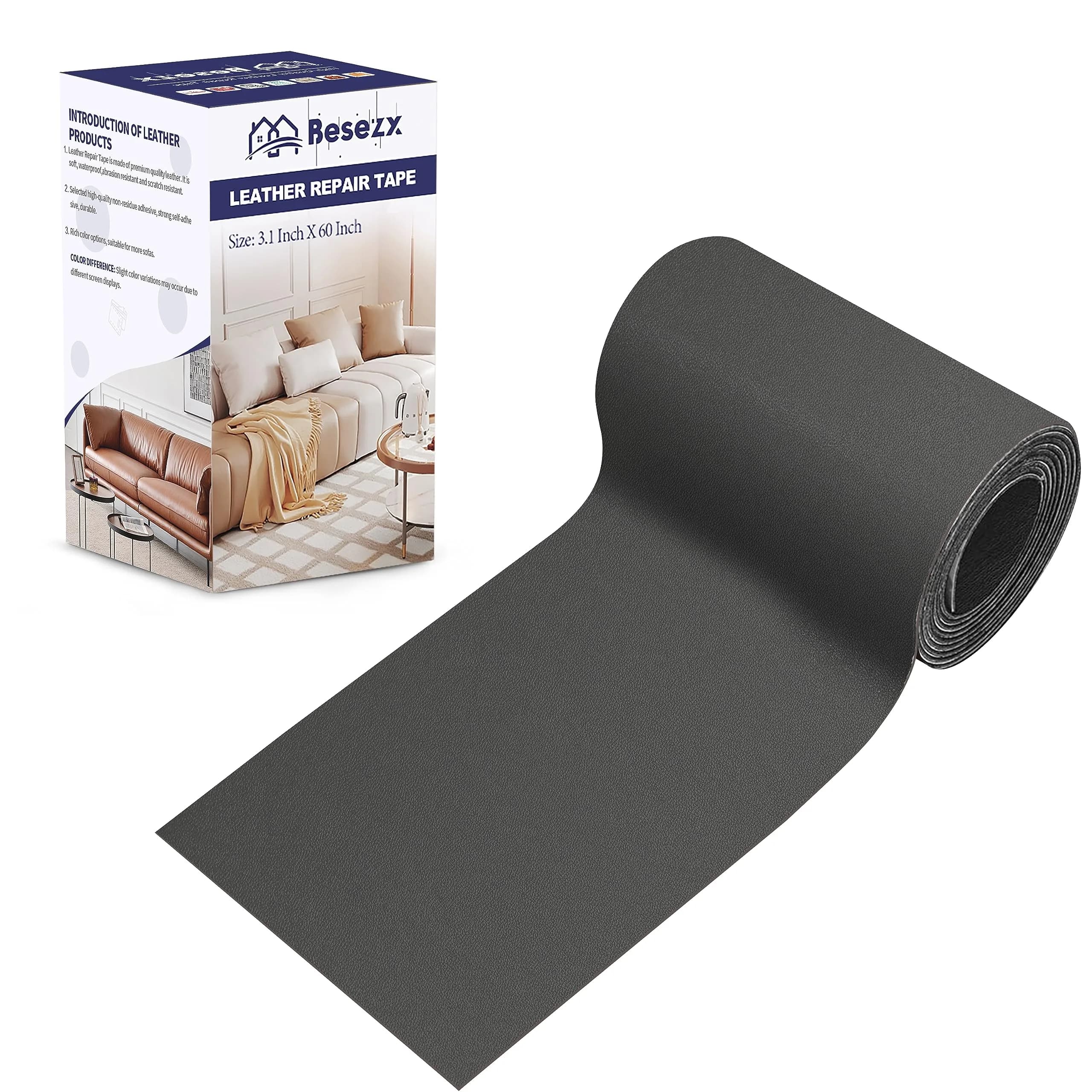 Besezx Leather Repair Patch Tape Kit 3.1in x 60in | Self-Adhesive for Furniture, Sofas, Car Seats, Vinyl Repair — 3.1 in
