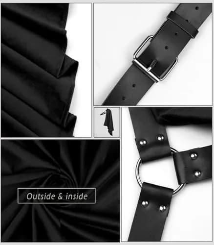 L'VOW Medieval Half Shoulder Cape Knight Cloak with Belt, Black | Vintage Costume Accessory for Men & Women thumbnail 5