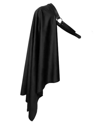 L'VOW Medieval Half Shoulder Cape Knight Cloak with Belt, Black | Vintage Costume Accessory for Men & Women thumbnail 7