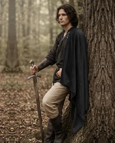 L'VOW Medieval Half Shoulder Cape Knight Cloak with Belt, Black | Vintage Costume Accessory for Men & Women thumbnail 4