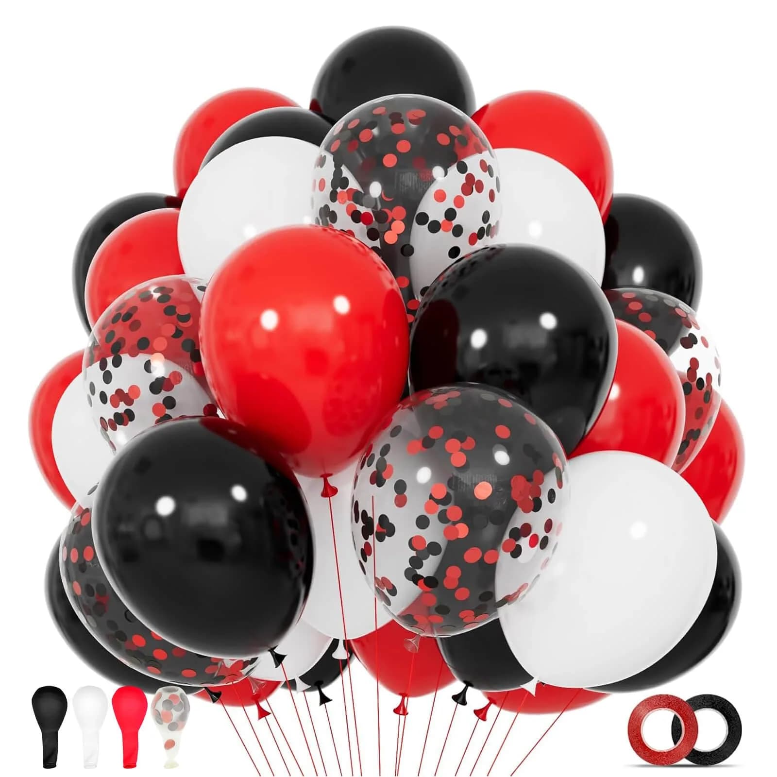 KUULBELA 68Pcs Red Black White Latex Balloons 12 Inch with Confetti | Assorted Colors Value Pack - main product image