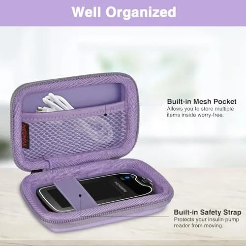 MEDMAX Hard Shell Protective Case for Freestyle Libre 3 2 / Libre Reader | Shockproof Diabetic Storage with Clip & Handle (Lilac Purple) thumbnail 3