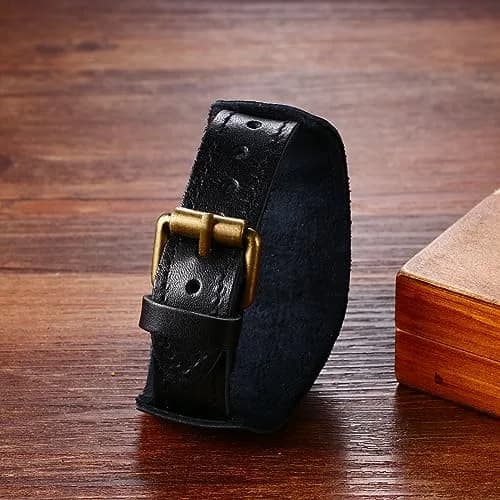 Avaner Men's Vintage Leather Watch: Retro Punk Wide Cuff Steampunk Analog Quartz 47mm (1.85") thumbnail 3