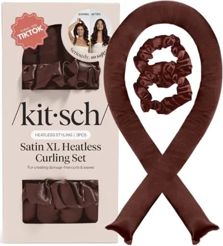 Kitsch Satin Heatless Curls Overnight Set - Chocolate | 34" Rod & 2 Scrunchies thumbnail 1