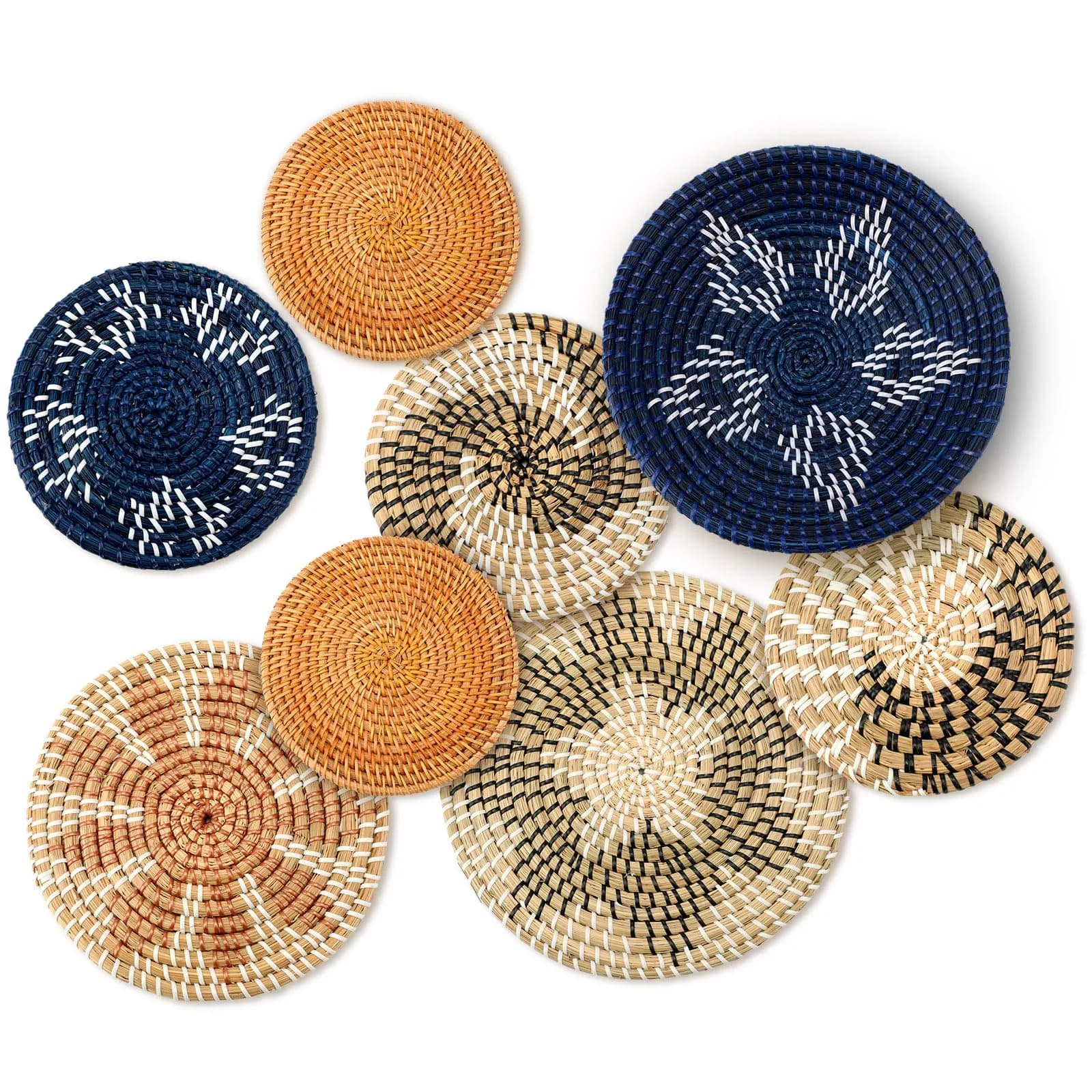 Xuhal 8 Pcs Boho Wall Basket Decor Rustic Farmhouse Summer | Handwoven Seagrass Wall Art — Modern