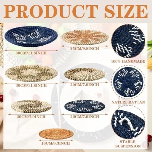Xuhal 8 Pcs Boho Wall Basket Decor 7.8 X 11.8 Inches | Rustic Farmhouse Summer Decorations thumbnail 3