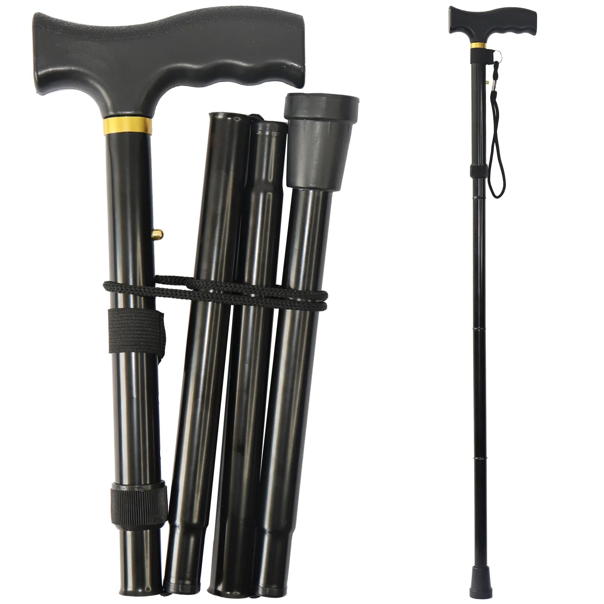 CLOKTA Folding Cane with Floral Pattern, 33-37 inch Adjustable Height | Lightweight Aluminum Mobility Aid — Black