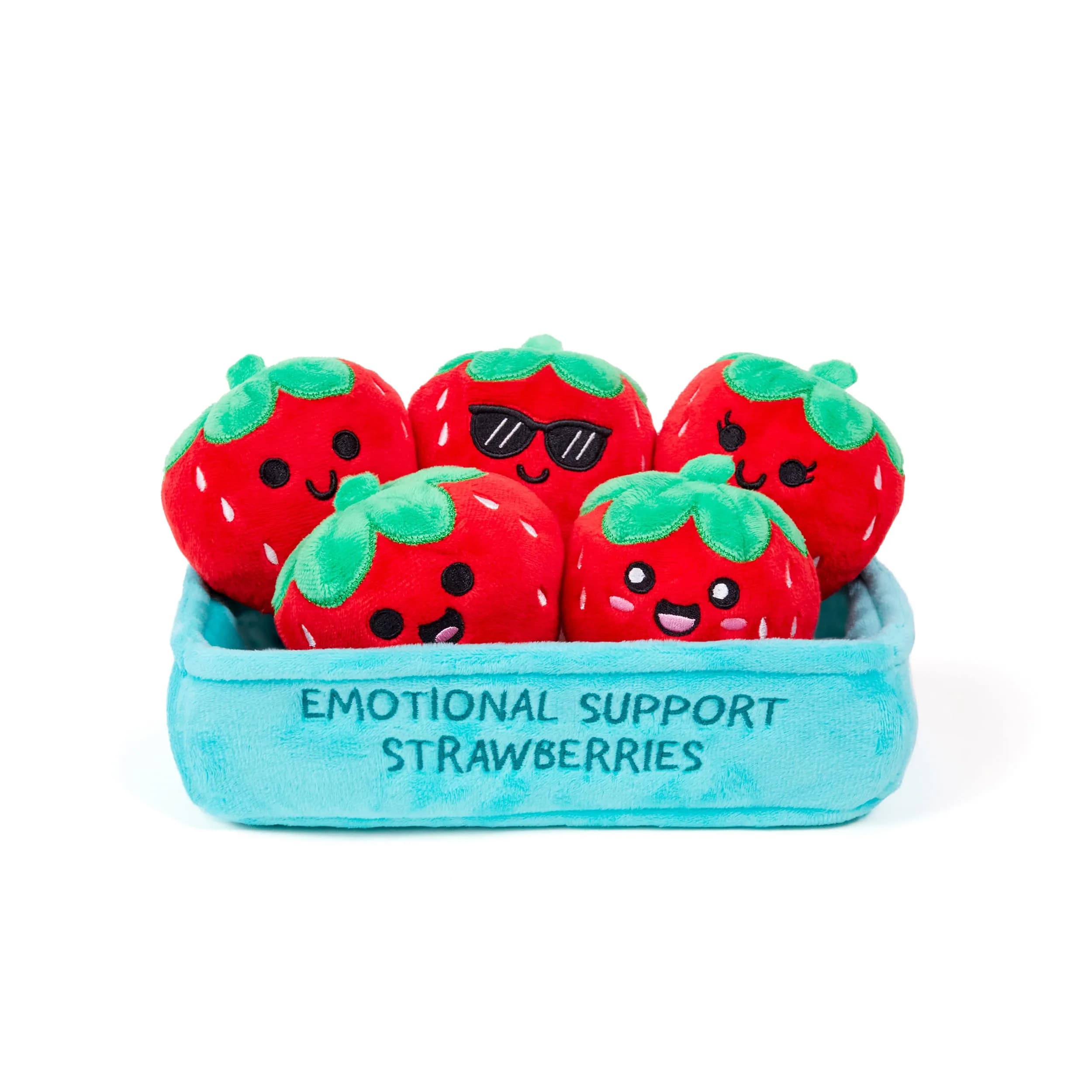 Relatable Emotional Support Strawberries Plush Toy Set with Basket | 5 Plushies + 1 Basket (Red)