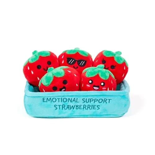 Relatable Emotional Support Strawberries Plush Toy Set with Basket | 5 Plushies + 1 Basket (Red) thumbnail 1