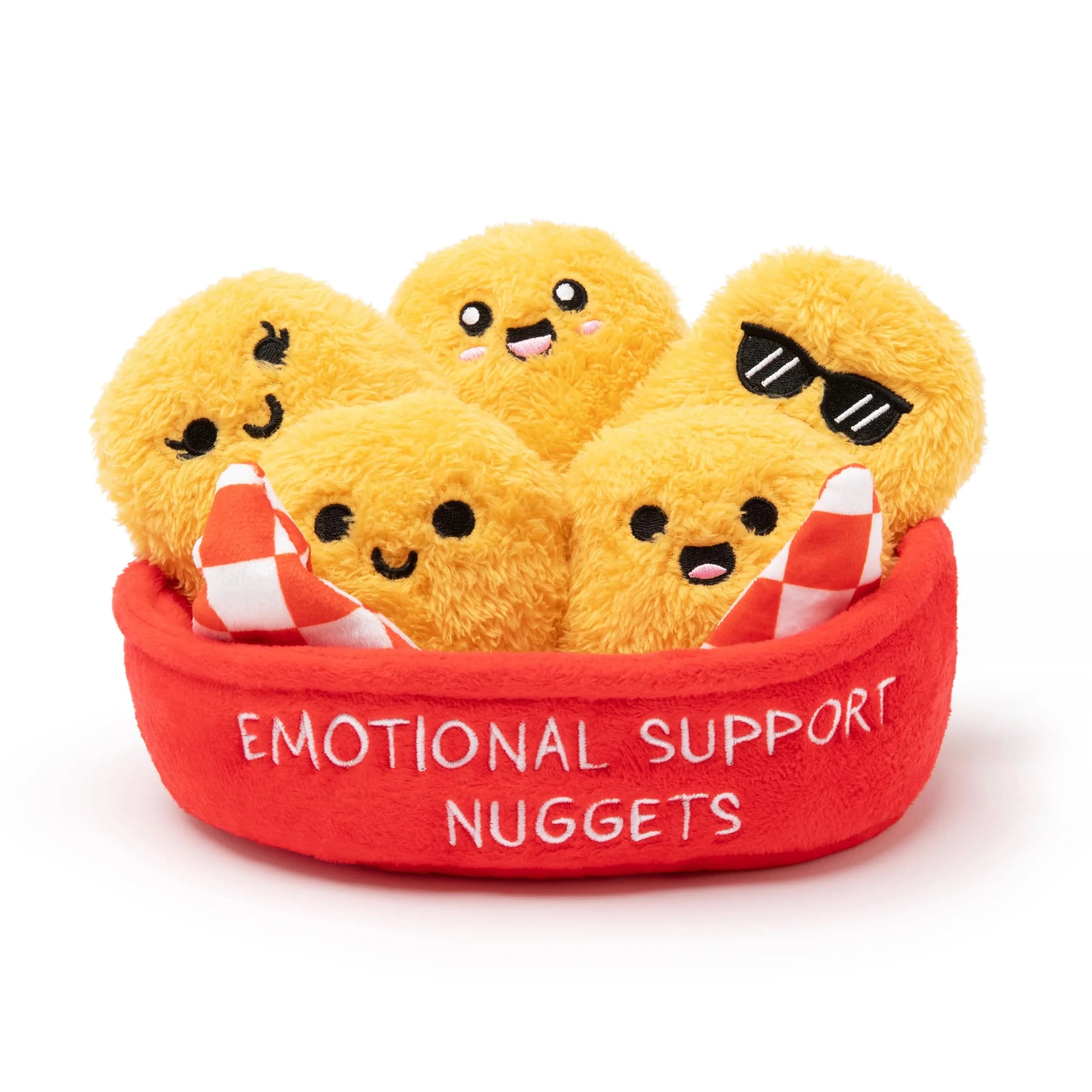 WHAT DO YOU MEME? Emotional Support Chicken Nuggets Plush Toy Set (5 Plushies + Basket) | ASTM-Tested, Non-Toxic, BPA-Free
