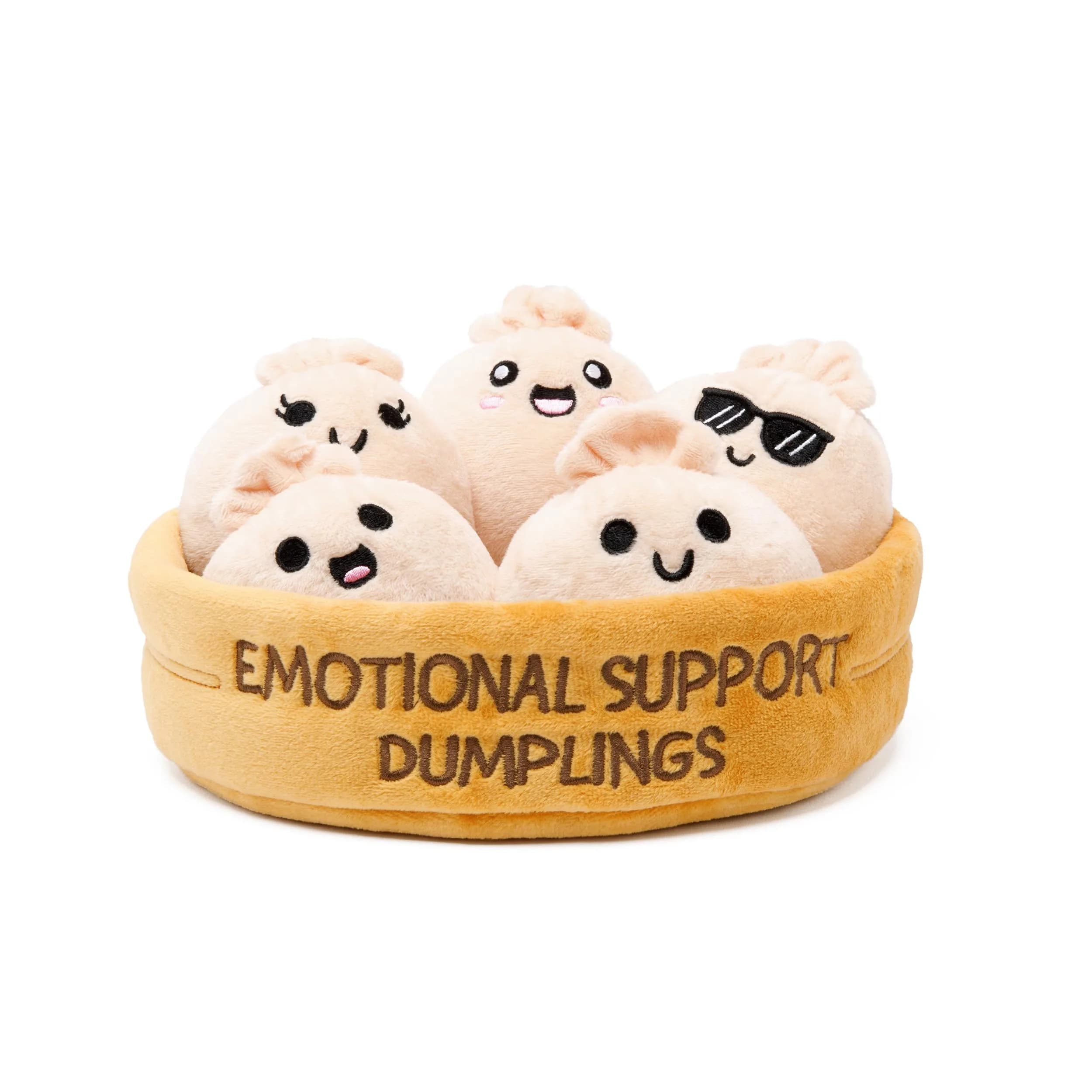 WHAT DO YOU MEME? Emotional Support Dumplings Plush Set with Basket | 5 Plushies + 1 Basket - main product image