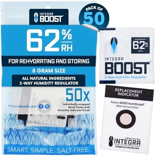 Integra Boost 62% RH Humidity Control Packs 8g (0.28 oz) — Pack of 50 | Preserves Flavor & Aroma thumbnail 1