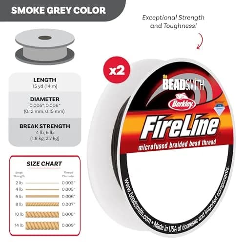 The Beadsmith Fireline Micro-Fused Braided Thread 15 yards Smoke Grey | High Tensile Strength Jewelry Thread thumbnail 4