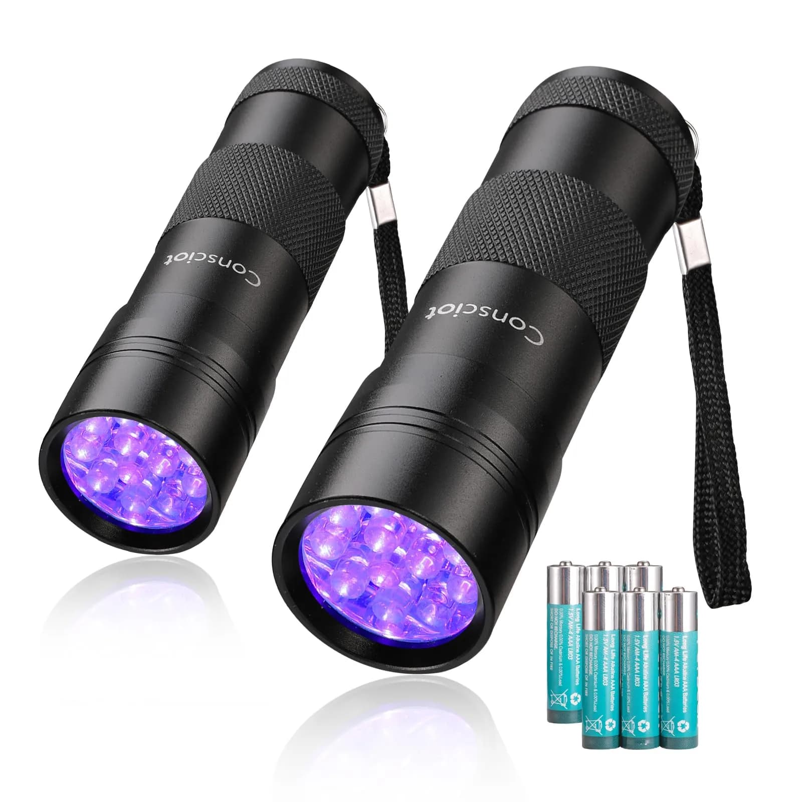 Consciot 2 Pack UV Blacklight Flashlight 12 LED 395nm | Pet Urine Detector for Dry Stains