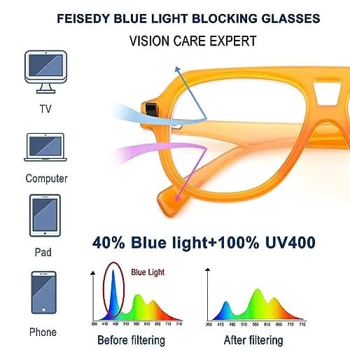 FEISEDY Aviator Frame Glasses for Women Men Blue Light Blocking Glasses Anti Glare Computer Eyeglasses thumbnail 7