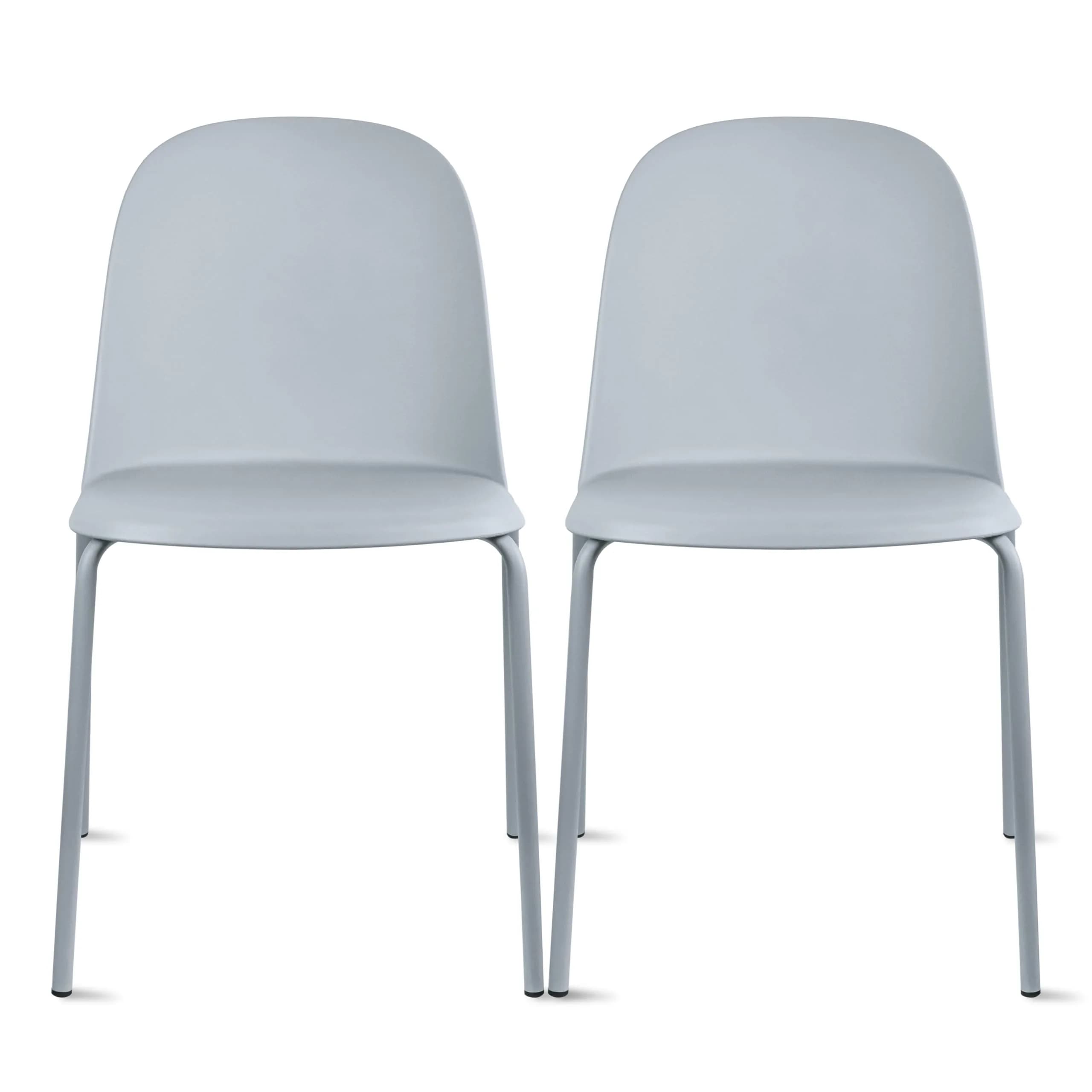 2xhome Set of 2 Modern Stackable Armless Dining Chairs | Plastic Shell Seat with Metal Legs, Gray - main product image