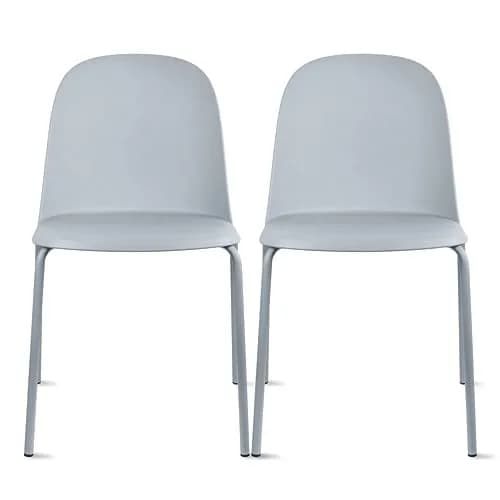 2xhome Set of 2 Modern Stackable Armless Dining Chairs | Plastic Shell Seat with Metal Legs, Gray thumbnail 1