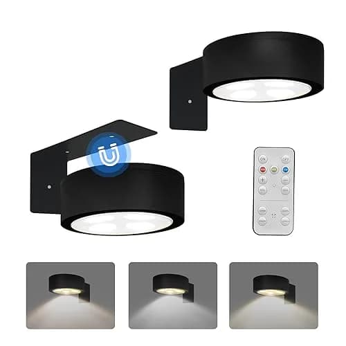 Xuolder Black Battery Operated Picture Light 2-Pack | Dimmable LED Puck Lights with Remote & Timer thumbnail 1