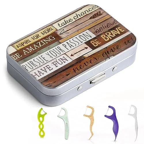 Gerkia Dental Floss Case Inspirational Quotes Pattern with Mirror | 7.1cm x 4.8cm x 2cm (2.8" x 1.9" x 0.8") thumbnail 1